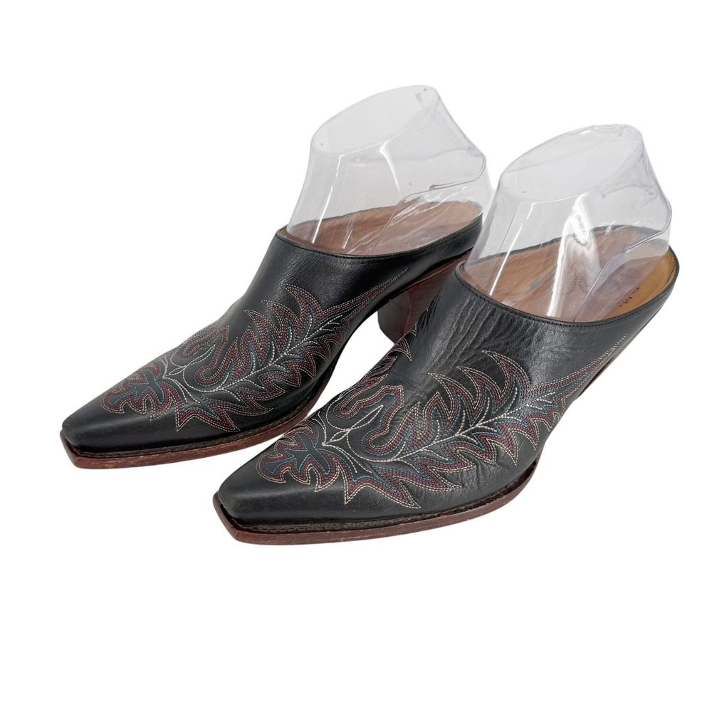 Charlie 1 Horse Lucchese Black Leather Western Mules Women 7.5B Pointed Snip Toe